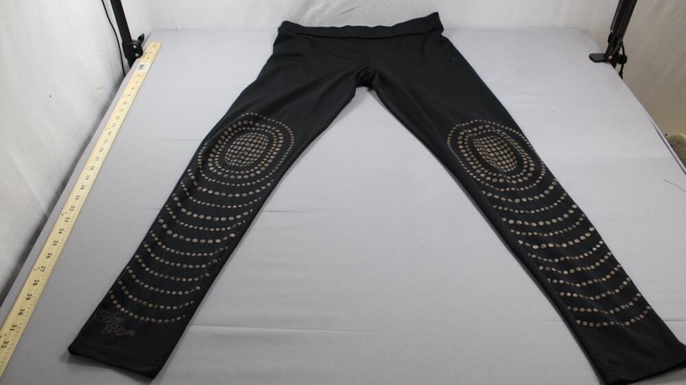 Apple Bottoms Leggings Womens L Black Studded Graphic Pants Geometric Rhinestone